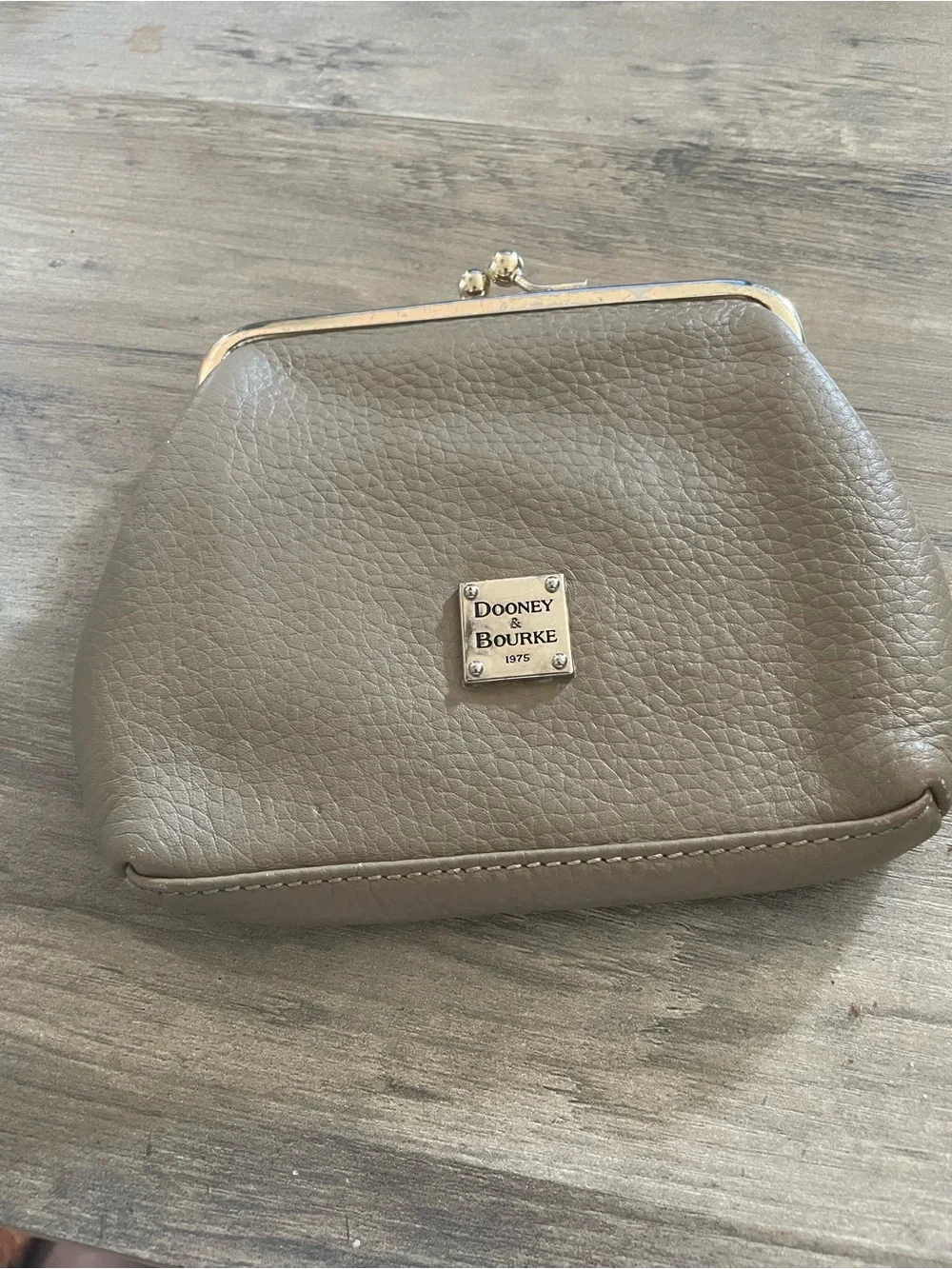 Dooney & Bourke Tan Pebbled Leather Kiss lock Clutch/change/Card wallet 6” X 6”